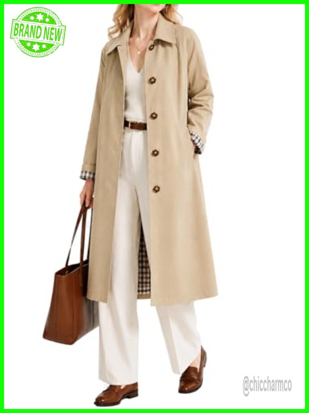 Women's Waterproof Trench Coat Single Breasted Lightweight Packable Rain Coat